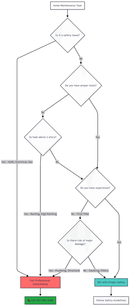 Decision flowchart when to DIY or call professional handyman for home maintenance